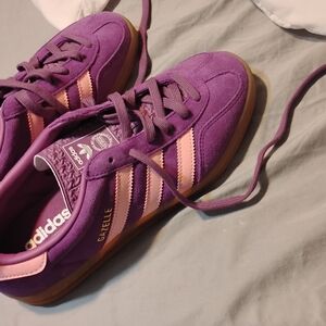 adidas Gazelle Purple Suede Sneakers with Pink Stripes